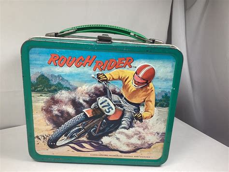 nostalic dirtbike metal lunch box|1973 Aladdin Tin Metal Lunch Box Rough Rider Motorcycle Dirt .